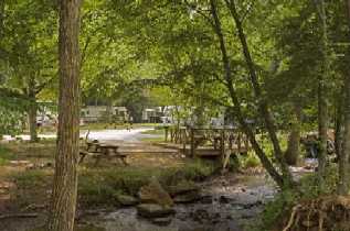 RV sites sit on shaded sites next to relaxing streams